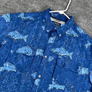 Chaps Shirt Mens XL‎ Extra Large Blue Performance Fishing Button Down Outdoor